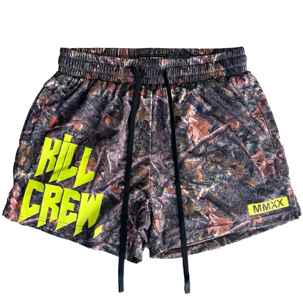 Kill Crew MUAY THAI SHORTS (MID THIGH CUT) - CAMO / GREEN